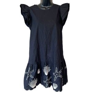 NEVER FULLY DRESSED BLACK MINI DRESS WITH SEASHELL & STARFISH EMBRODIERY